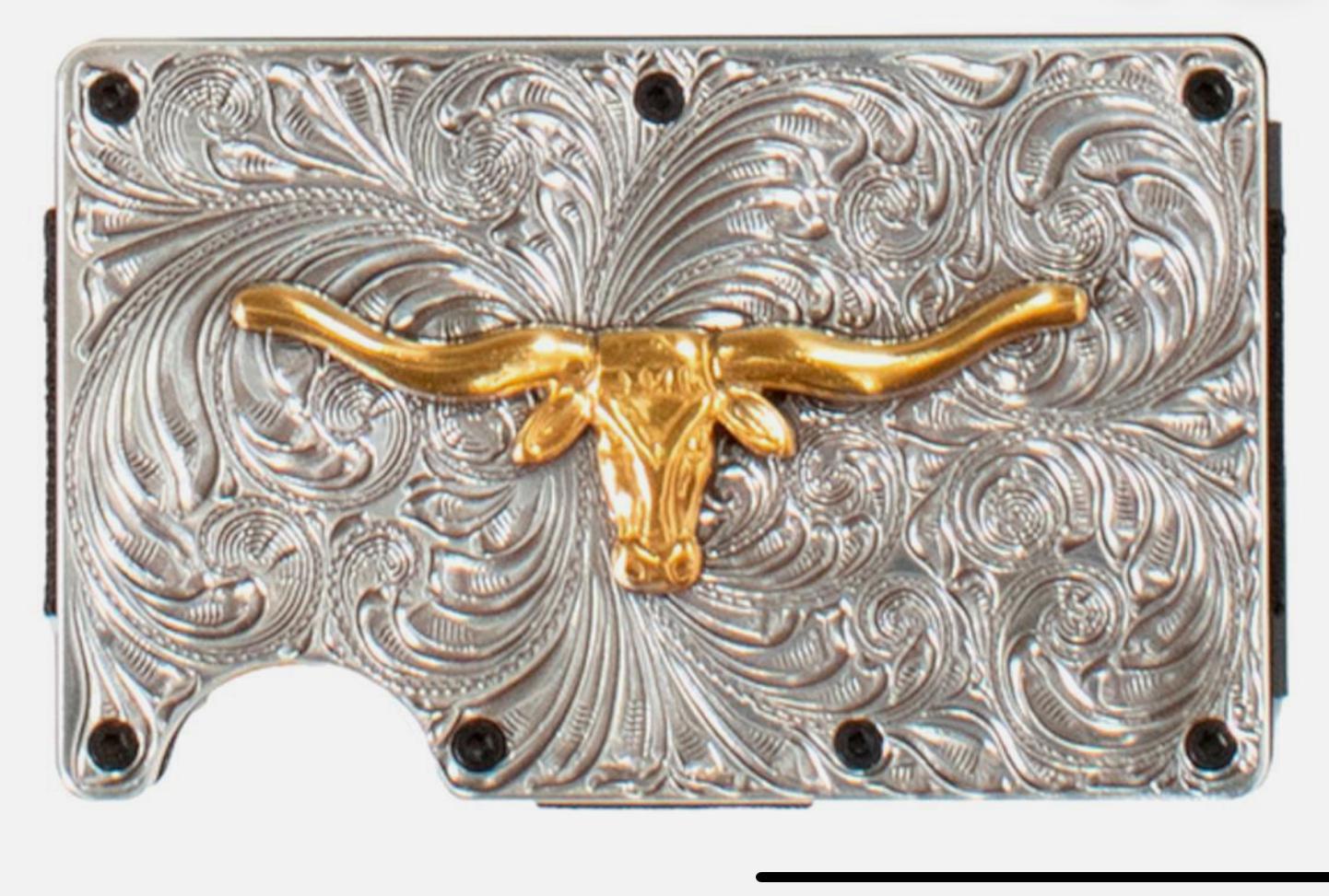 3D Western Mens Utility Wallet Longhorn Silver |D250008836