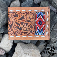 Load image into Gallery viewer, “ JOSEPH  “ | MEN BI FOLD WESTERN TOOLED LEATHER WALLET BEADED TURQUOISE