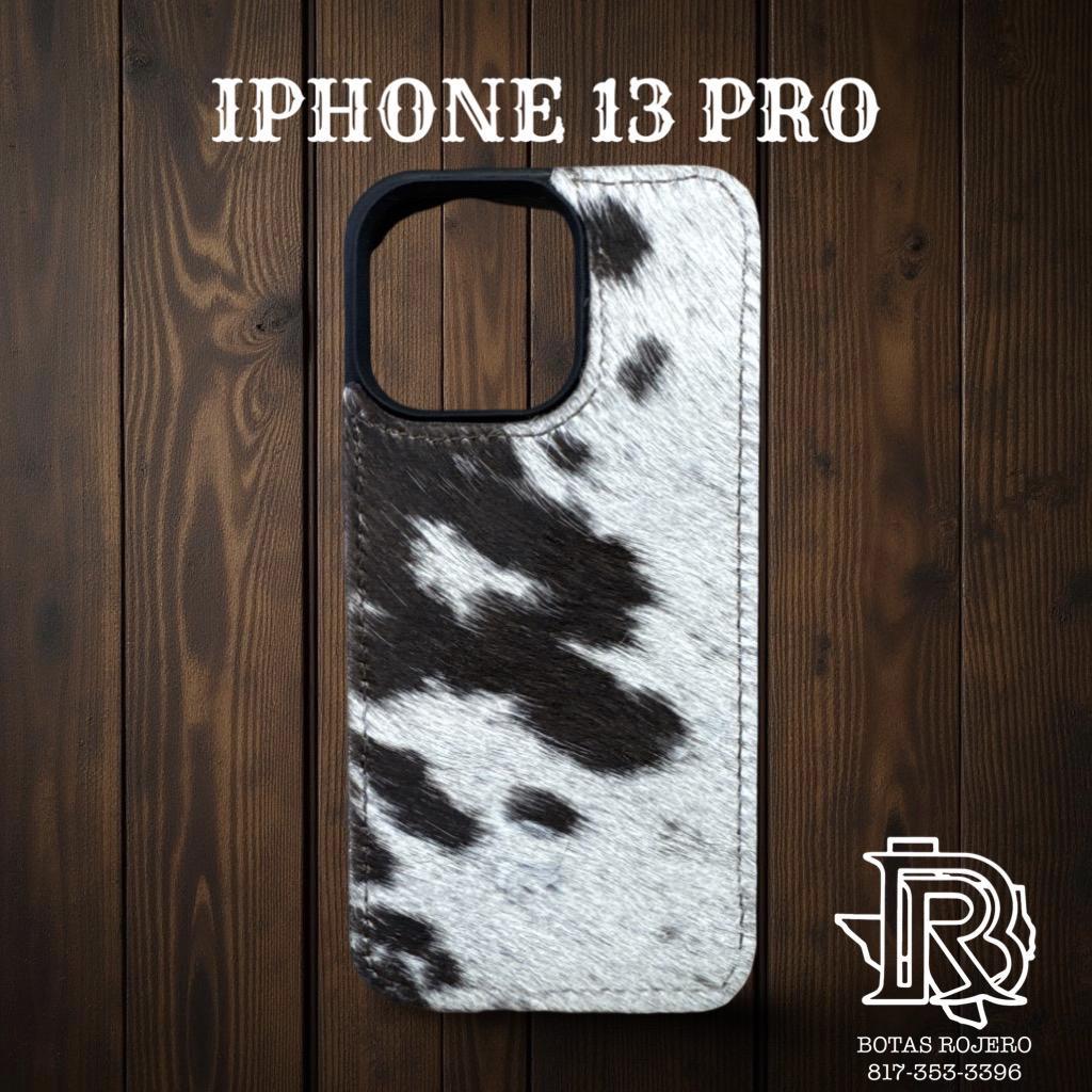 “ LEO “ | IPHONE 13 PRO CASE MEN WESTERN COWHIDE HIDE WHITE BLACK