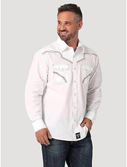 Wrangler Mens Rock 47 Long Sleeve Solid Shirt Snowy White Wrangler Mens Rock 47 Long Sleeve Solid Shirt Snowy White