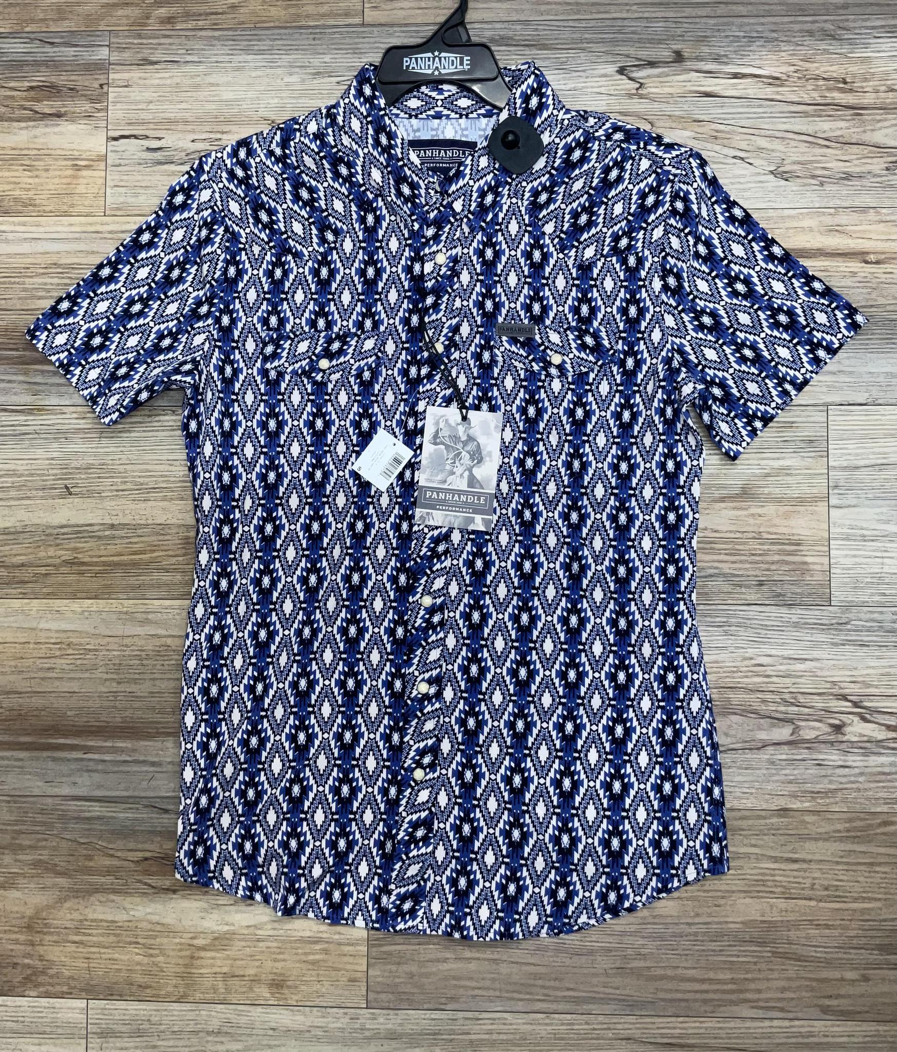 Men’s short sleeve 2pkt Aztec woven snap indigo shirt | TMN3S02473