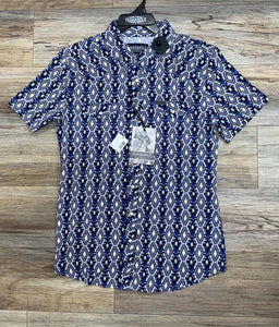 Men’s short sleeve 2pkt Aztec woven snap indigo shirt | TMN3S02473