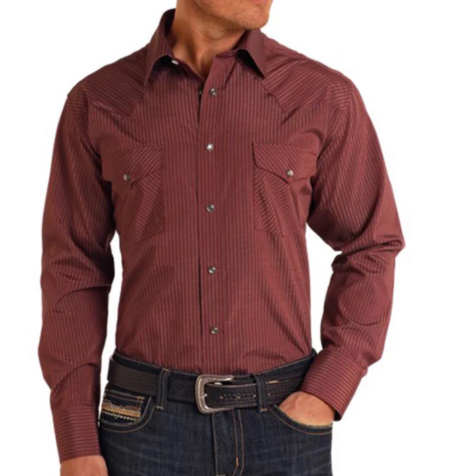 Rock & Roll Men's Wine Long Sleeve Pearl Snap| SMN2S05436