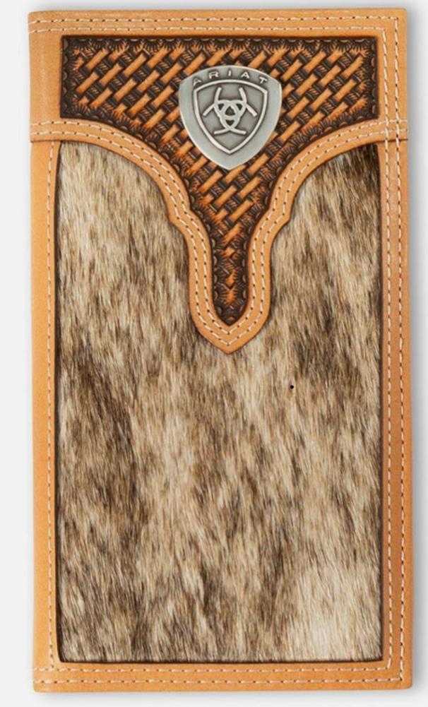 Ariat Western Mens Rodeo Wallet Leather Calf Hair Basket Weave Concho | A3561648