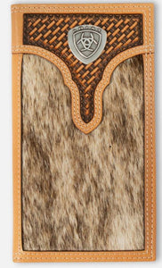 Ariat Western Mens Rodeo Wallet Leather Calf Hair Basket Weave Concho | A3561648
