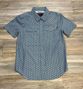 ‘’CARSON’’ MEN’S ROCK & ROLL BLUE MINI AZTEC TEK WESTERN SNAP SHIRT |BMN3S06422