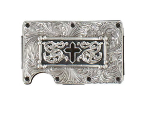 3D Western Wallet Mens RFID Blocking Cross Silver Black D250008965