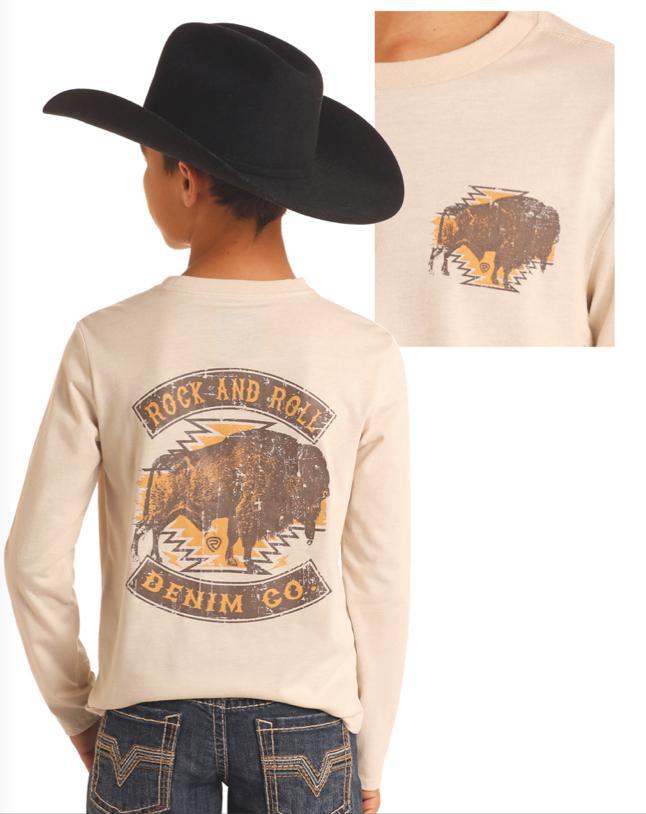 KIDS ROCK & ROLL NATURAL GRAPHIC BUFFALO LONG SLEEVE TEE |BB22T05599