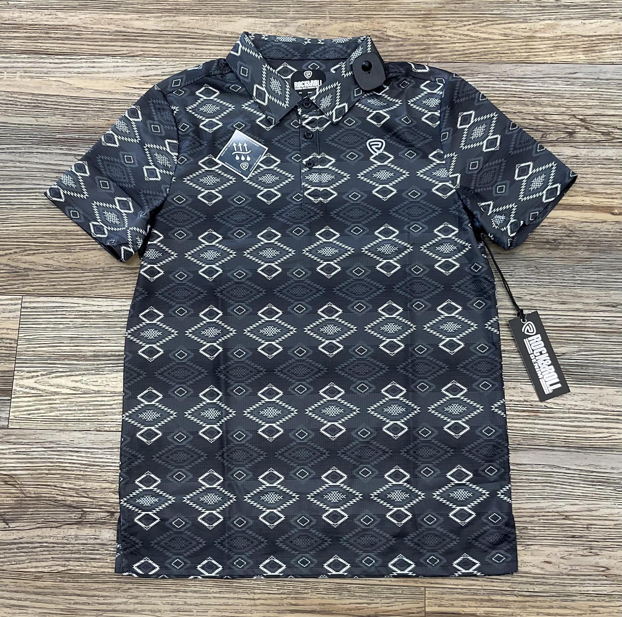MENS ROCK & ROLL BLACK AZTEC PRINTED POLO | BM51T06012