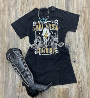 WOMEN’S ROCK & ROLL BLACK GRAPHIC T-SHIRT DRESS |BWD1R06457
