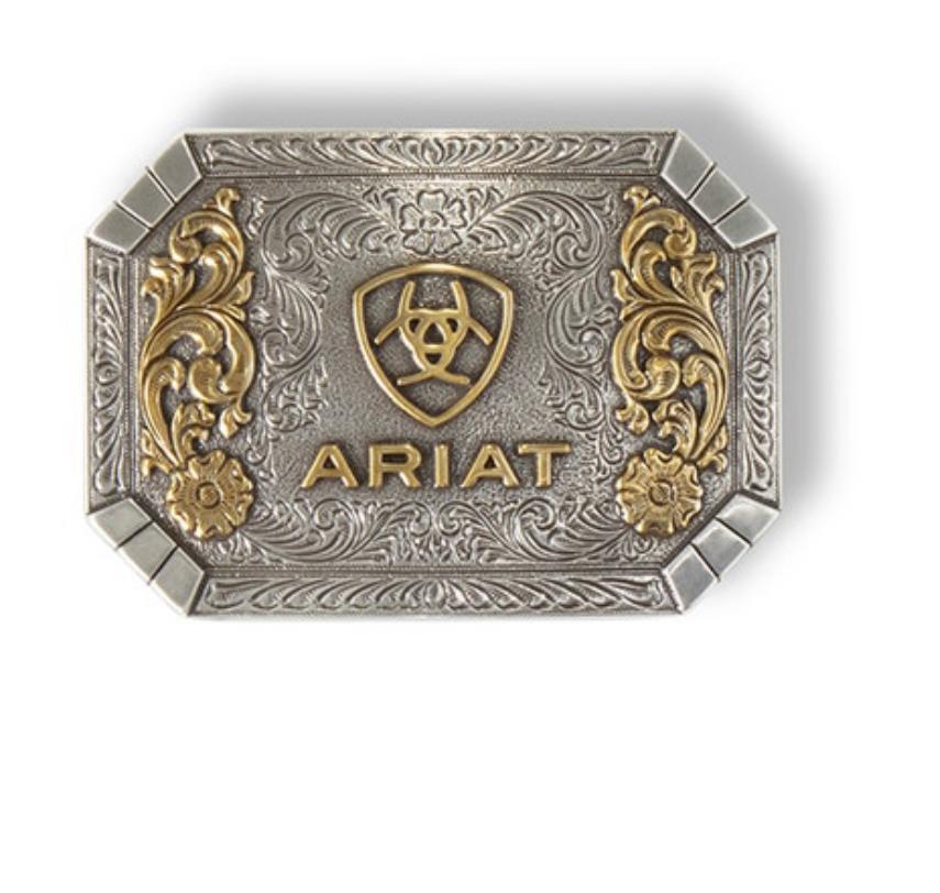 ARIAT RECTANGLE FLORAL GOLD EMBLEM BUCKLE |A37022