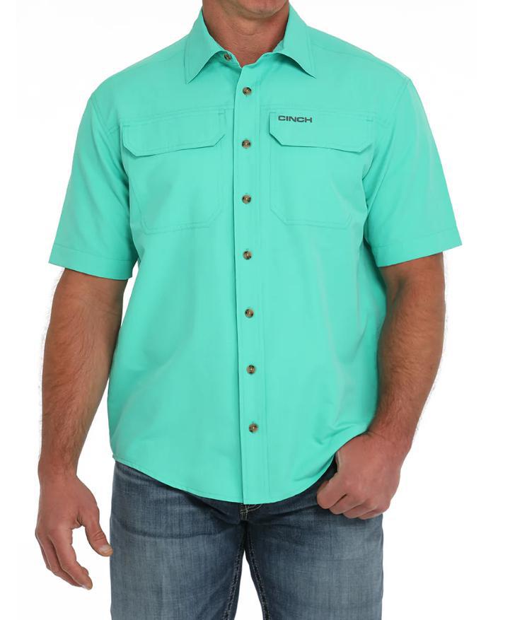 MEN’S CINCH ARENAFLEX SOLID TURQUOISE SHORT SLEEVE SHIRT |MTW1723001