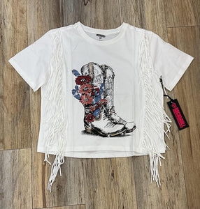 WOMEN’S ROCK & ROLL GRAPHIC T-SHIRT WITH FRINGE NATURAL |BW21T05943
