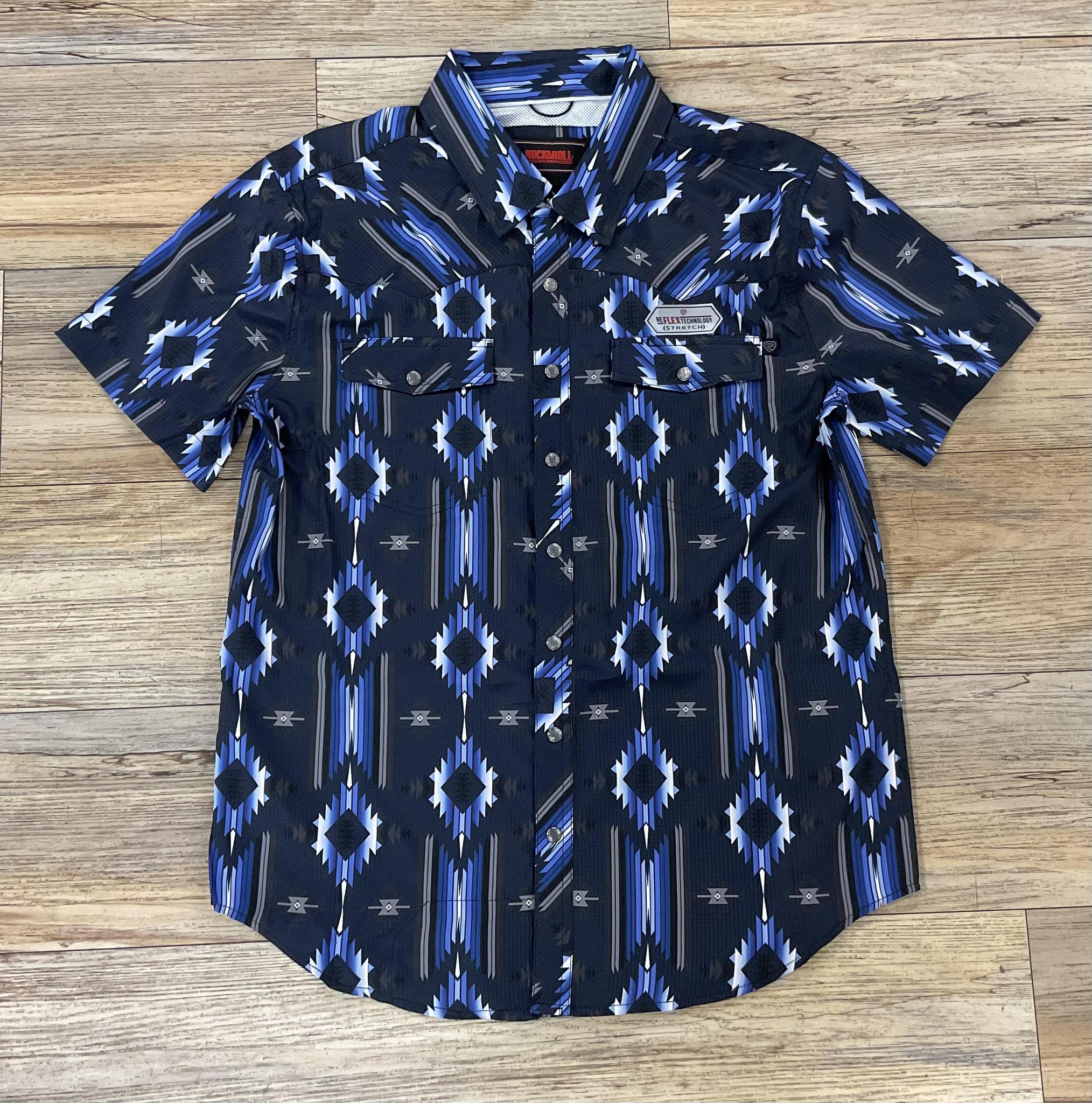 MEN’S ROCK & ROLL TEK NAVY AZTEC PRINT SHORT SLEEVE SHIRT |BMN3S05949