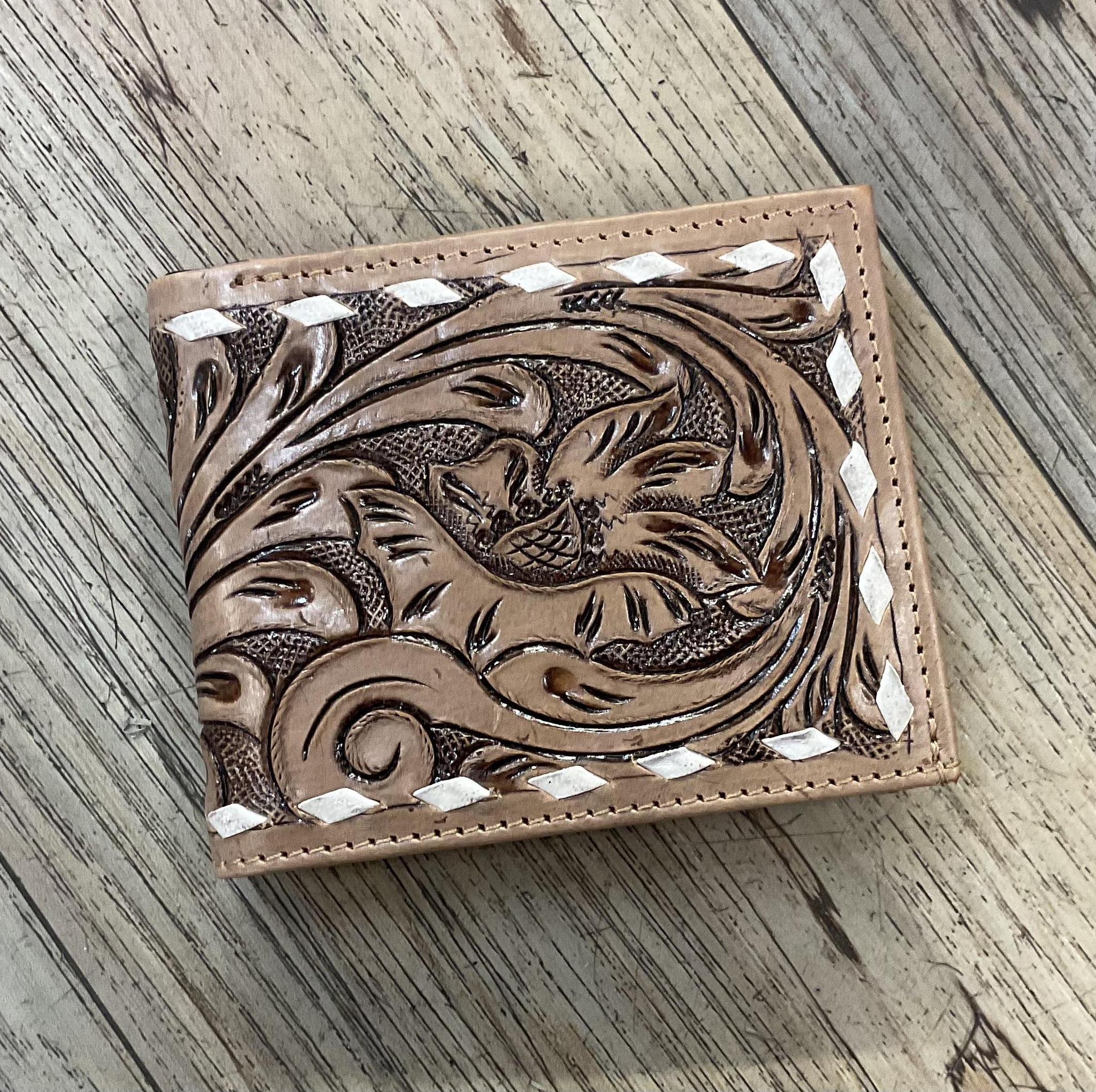 ‘’ MARK “ | IRON SPUR WESTERN CO. MEN BI FOLD WESTERN TOOLED LEATHER WALLET