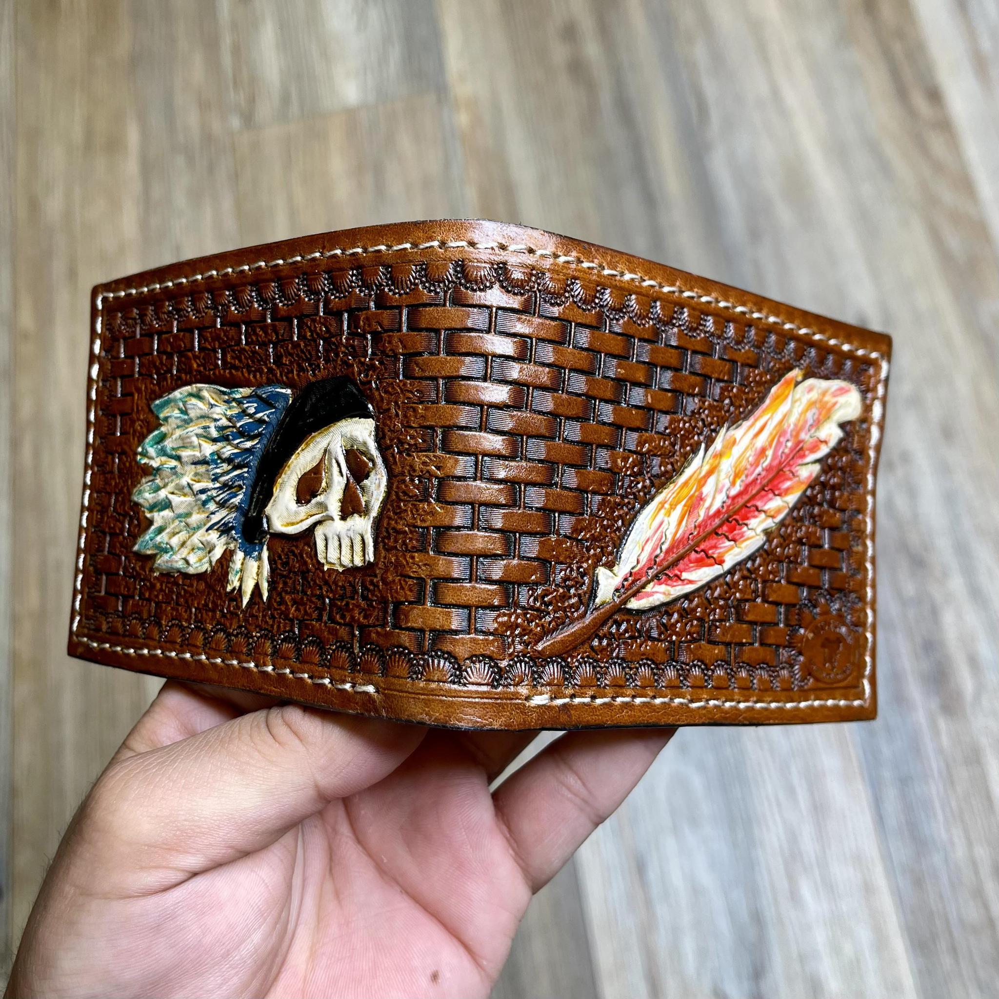 MEN WESTERN BI FOLD WALLET TOOLED LEATHER