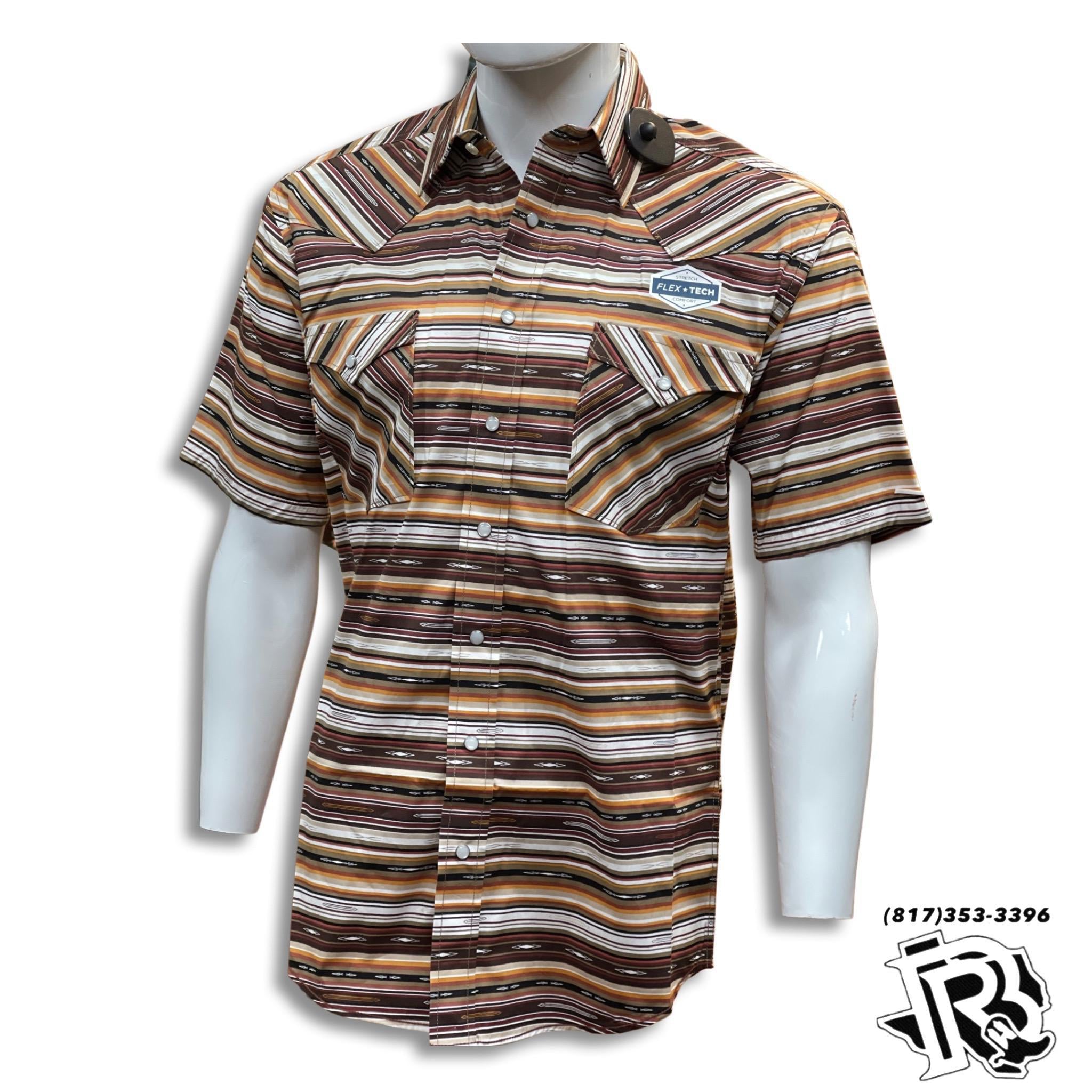 “ Misael “ | MEN WESTERN SHORT SLEEVE SHIRT BROWN STRIPE SHIRT RSMS1SR0NU