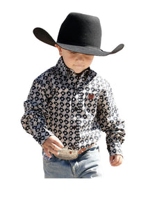 Cinch Infant and Boy's Black Geometric Print Button Down Shirt | MTW7062321