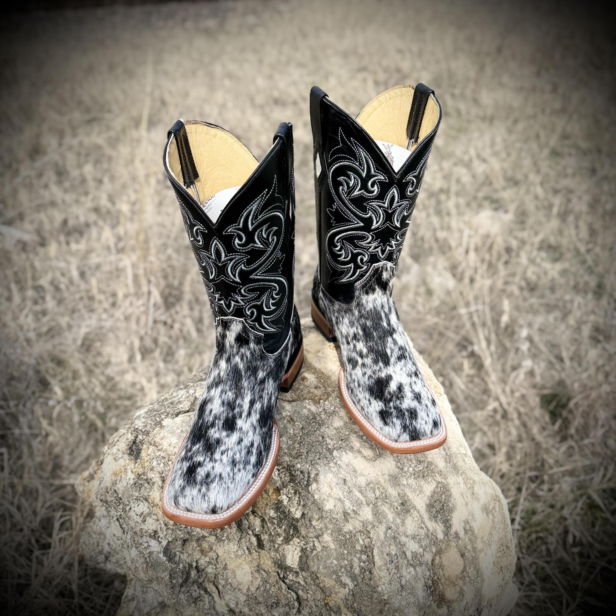 “ FINN “ | COWHIDE BLACK AND WHITE MEN SQUARE TOE BOOTS HANDMADE