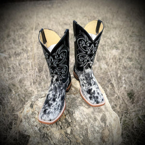 “ FINN “ | COWHIDE BLACK AND WHITE MEN SQUARE TOE BOOTS HANDMADE