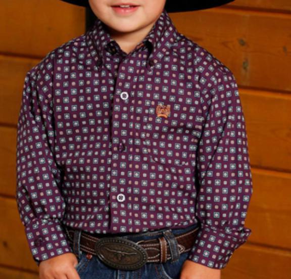 CINCH TODDLER PURPLE GEOMETRIC PRINT BOYS SHIRT |MTW7061390
