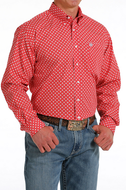 Mens long sleeve red cinch shirt | MTW1105571