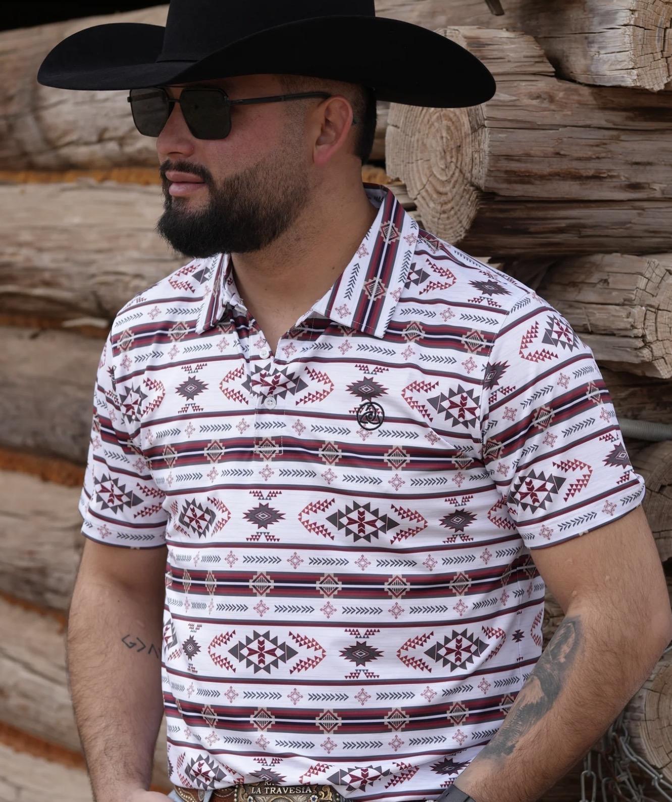 CUEROLINE MEN’S RED/WHITE AZTEC POLO | SKCL2026P37 – Botas Rojero
