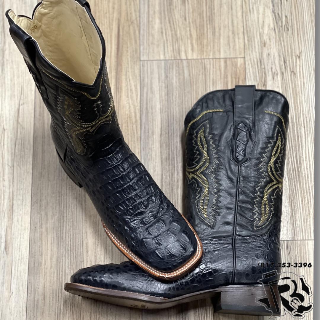 “ Dave “ MEN WESTERN BOOTS BLACK CAIMAN PRINT SQUARE TOE