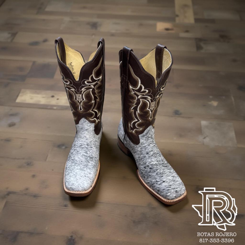 “ WACO “ | MEN WESTERN BOOTS WHITE BLACK COWHIDE SQUARE TOE BOOTS