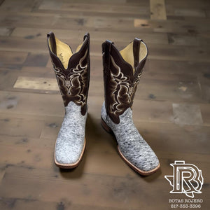 “ WACO “ | MEN WESTERN BOOTS WHITE BLACK COWHIDE SQUARE TOE BOOTS