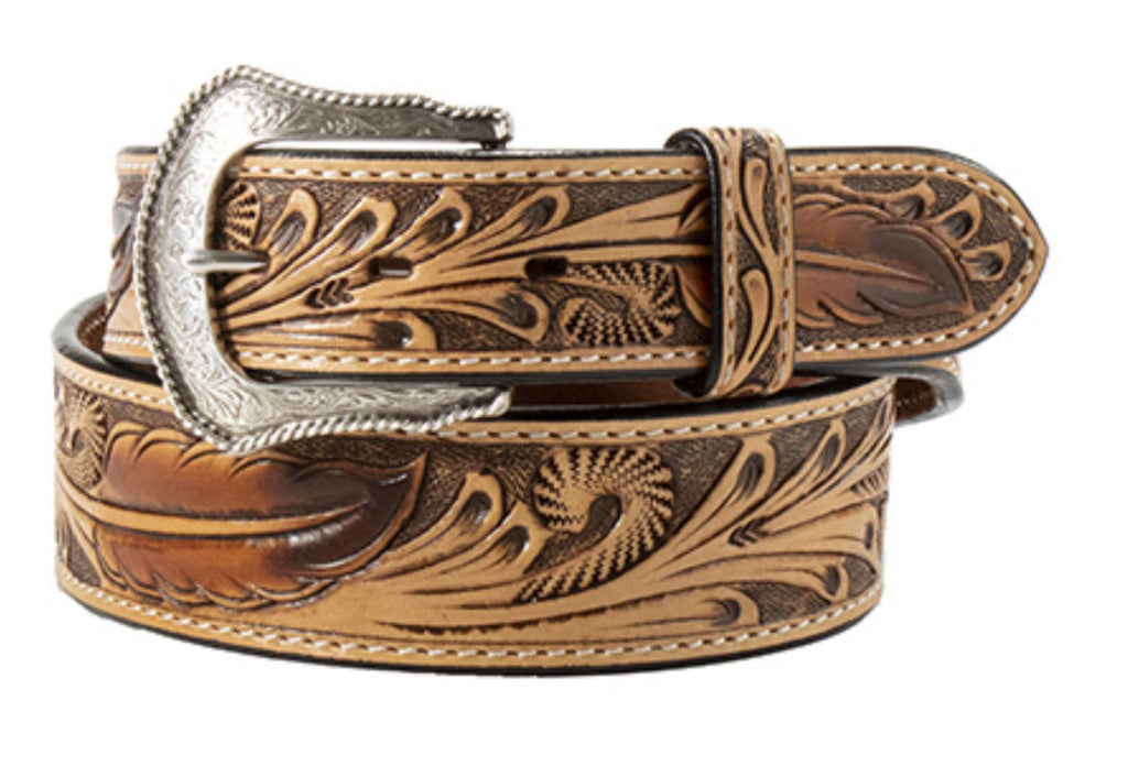 ‘’LEO’’ 3D NATURAL FEATHER TOOLED BELT | D100018708