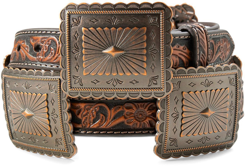 ARIAT WOMENS FLORAL EMBROIDERED BELT WITH SCALLOPED CONCHOS| A1567902