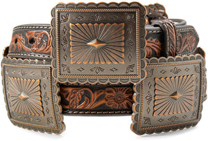 ARIAT WOMENS FLORAL EMBROIDERED BELT WITH SCALLOPED CONCHOS| A1567902