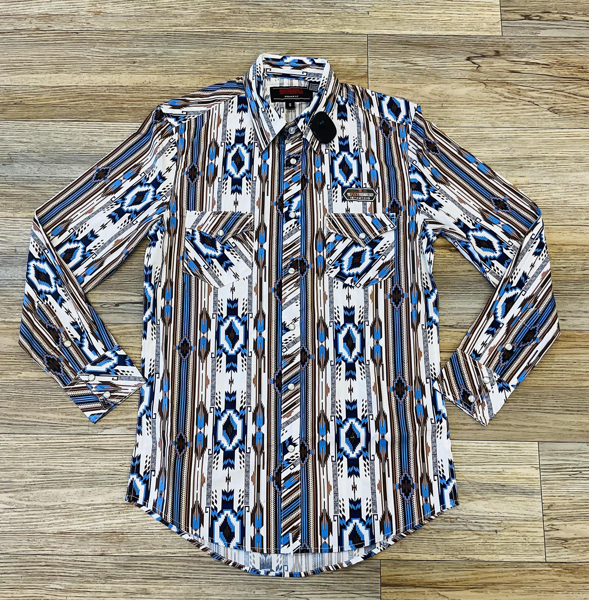 MENS ROCK & ROLL SOUTHWESTERN BLUE SNAP SHIRT |BMN2S05489