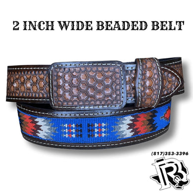 “ CHINO  “ | MEN WESTERN BELT BEADED TOOLED LEATHER BROWN