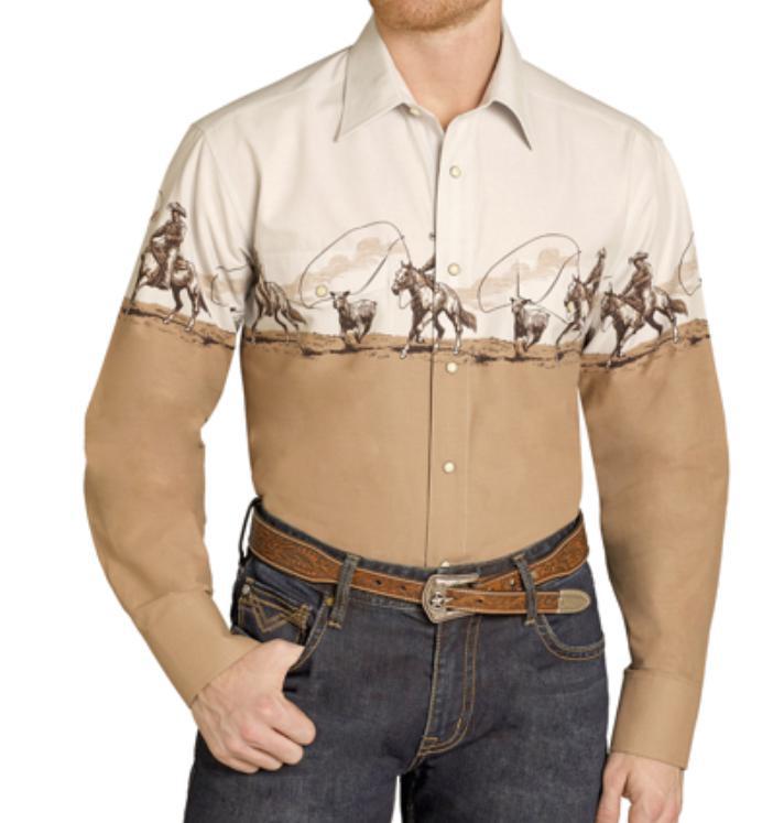 Panhandle  Men's Roping Cowboy Long Sleeve Snap Shirt  |SMN2S07678