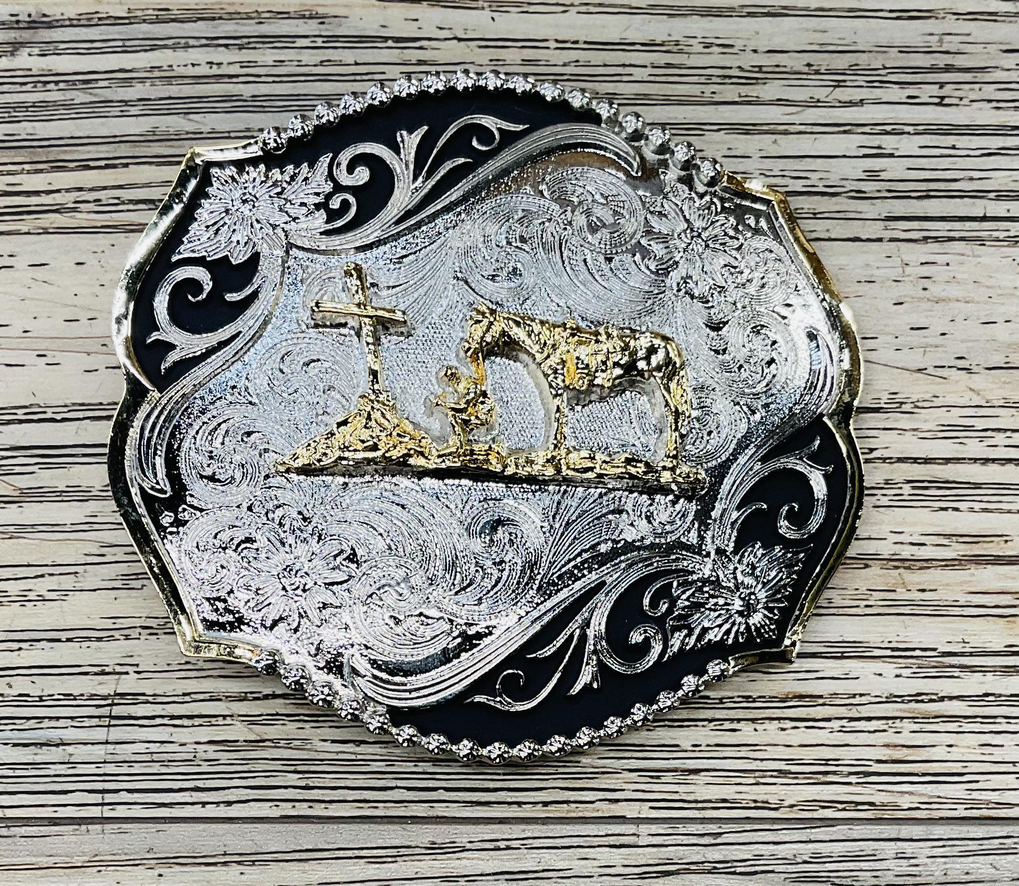 BELT BUCKLE CHRISTIAN PRAYING COWBOY CROSS EDITION |TBB4000CC