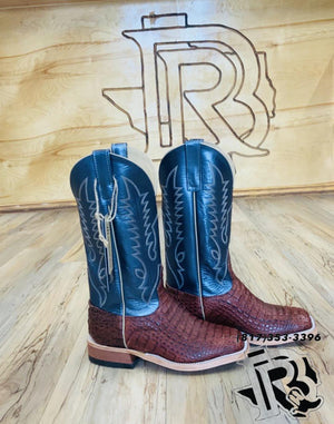 Mens Anderson Bean Square Toe regal blue Lustre Rust Lux Caiman Boots| 337830