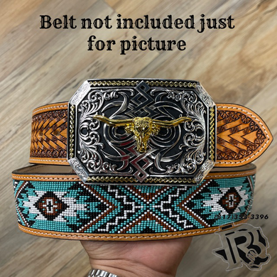 “ LONG HORN  “ | WESTERN SQUARE BUCKLE TOOLED DESIGN