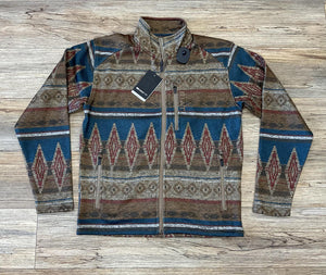MENS ARIAT OXFORD TAN SOUTHWEST PRINT CALDWELL FULL ZIPPER SWEATER | 10052818