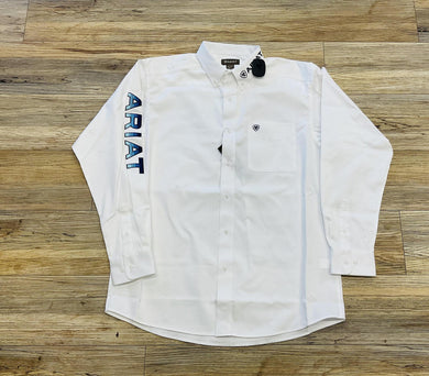 Mens Ariat Team logo Twill short sleeve White shirt | 10051337