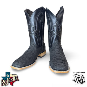 “ TONY “ | MEN WESTERN PYTHON MATTE BLACK SQUARE TOE BOOTS BY ROCK EM