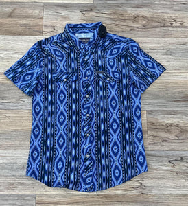 Mens Rock & Roll short sleeve aztec woven blue shirt | TMN3S04293