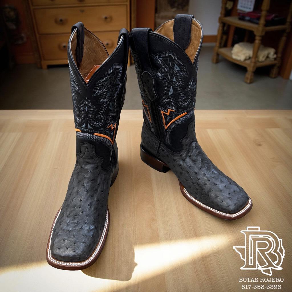 “ WAYNE “ | WESTERN SQUARE TOE GREY OSTRICH ORIGINAL BOOTS