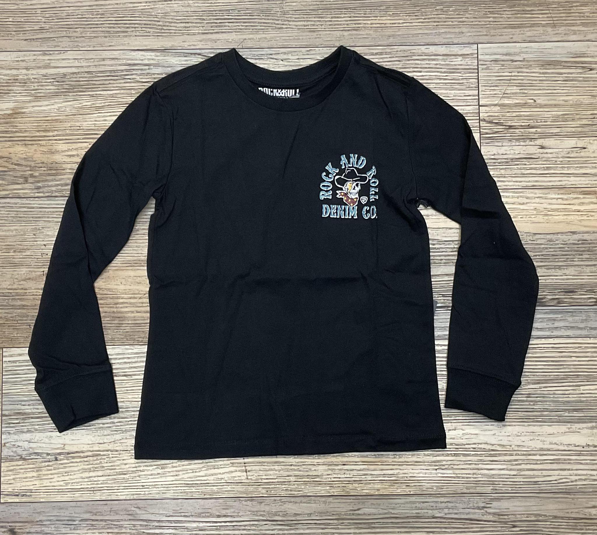 BOYS ROCK & ROLL BLACK GRAPHIC SKULL LONG SLEEVE TEE | BB22T05604