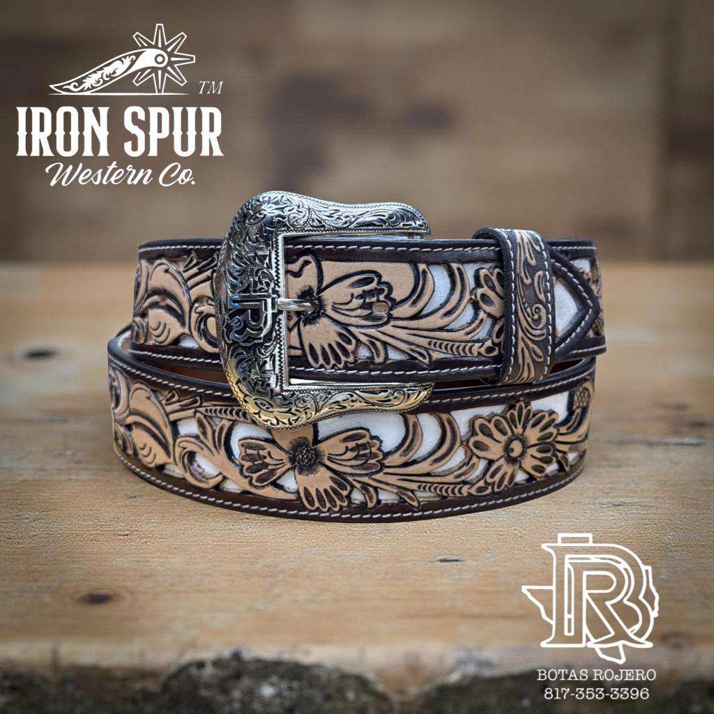 “ ANDERSON ” | 2 INCH IRON SPUR ™️ MEN’S TOOLED LEATHER BELT WHITE BACKING