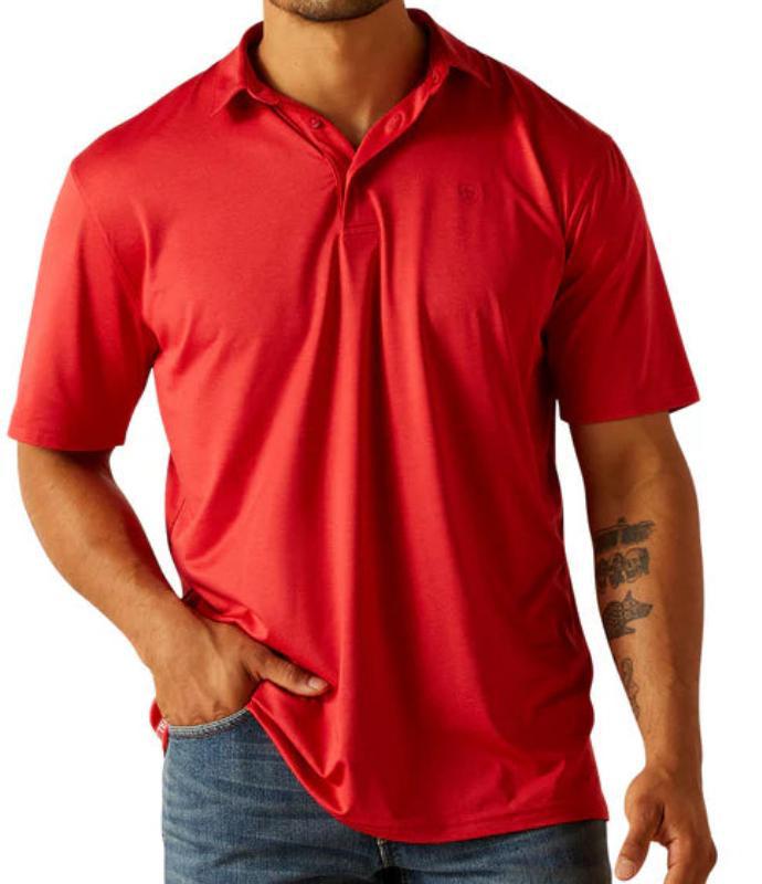 Mens Ariat charger 2.0 fitted haute red polo shirt | 10055234