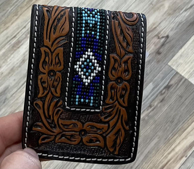 Twisted X Tan Tooled Money Clip Hand Painted with Beads | XH247FP