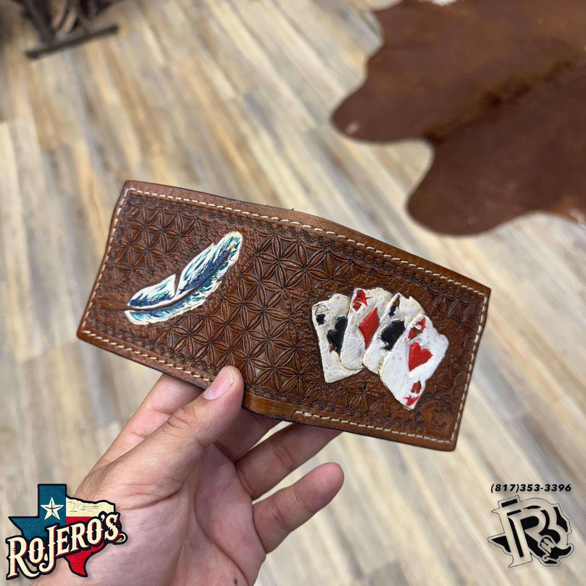 “ Paul “ | MEN WALLET BI FOLD CARD FEATHER HAND TOOLED