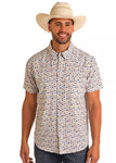 MENS PANHANDLE  WHITE AZTEC STRIPED SHORT SLEEVE SNAP PERFORMANCE SHIRT |TMN3S05720